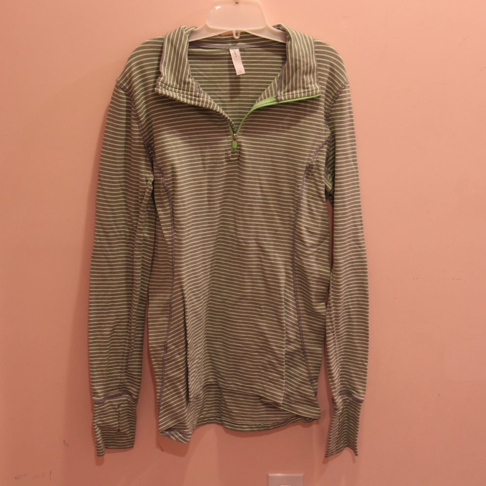 GapFit Green Striped Athletic Quarter Zip Small